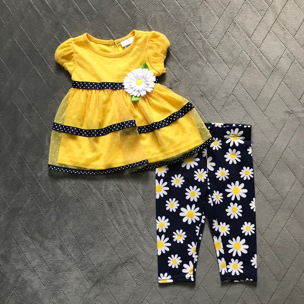 NWT Baby girl daisy spring matching set Sz 6/9 mths